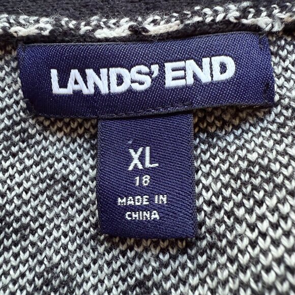 Lands End Size XL 18 Black & White Houndstooth Shawl Collar Long Cardigan Jacket - Picture 3 of 15